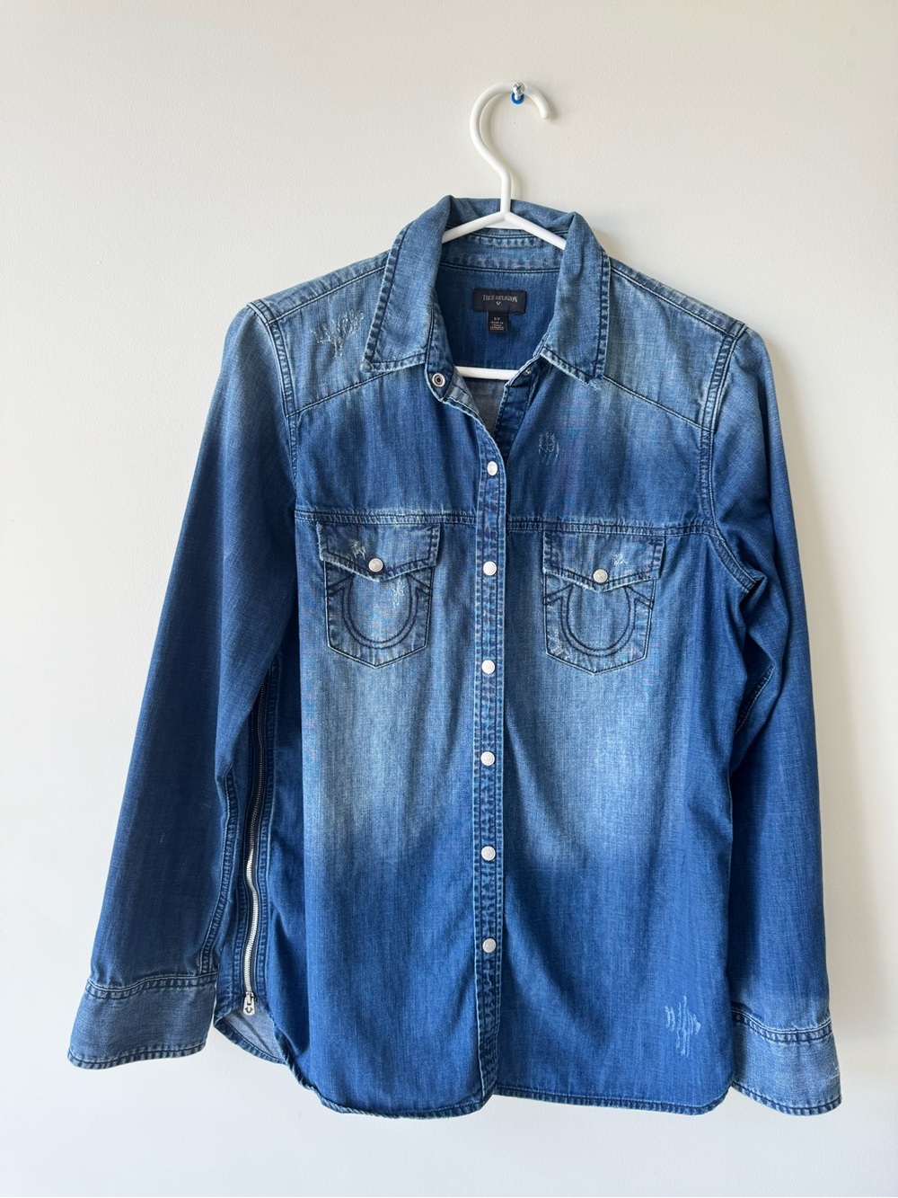 True Religion Women’s Indigo Denim Shirt with Front Pockets
